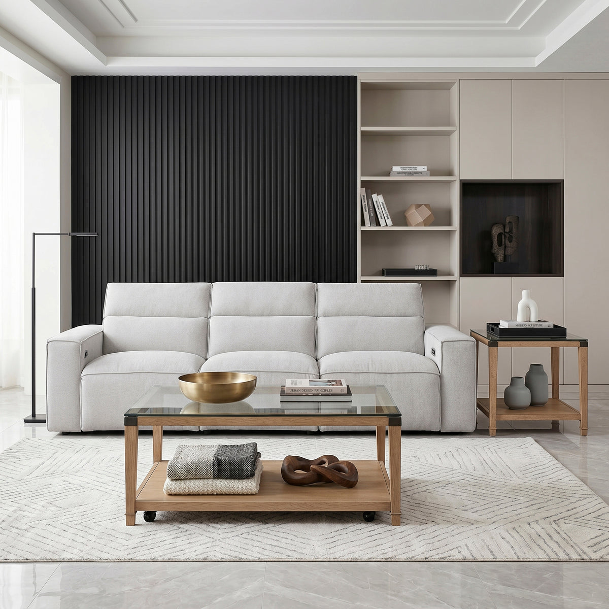 Phoebe Light Gray Power Double Reclining Sofa with Power Headrests