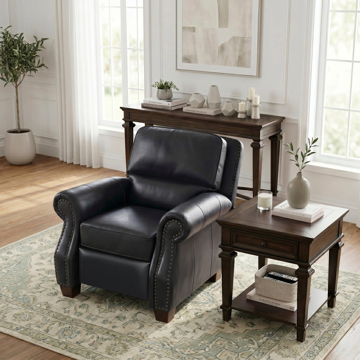 Remington Black Push Back Leather Reclining Chair