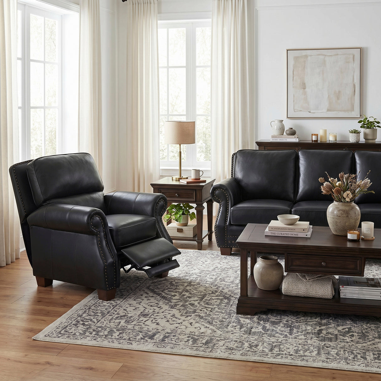 Remington Black Push Back Leather Reclining Chair