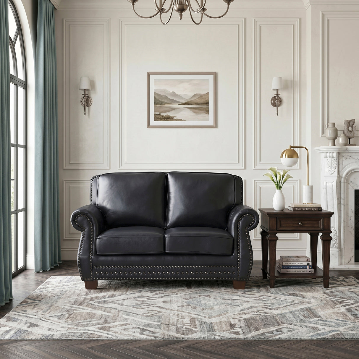 Remington Black Leather Loveseat