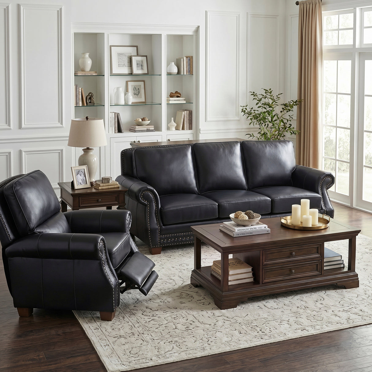 Remington Black Leather Sofa