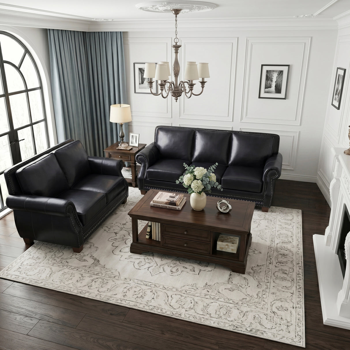 Remington Black Leather Loveseat