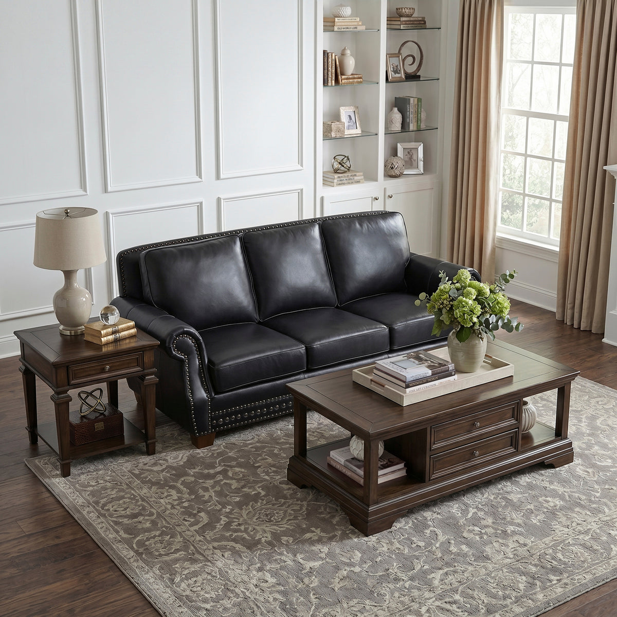 Remington Black Leather Sofa