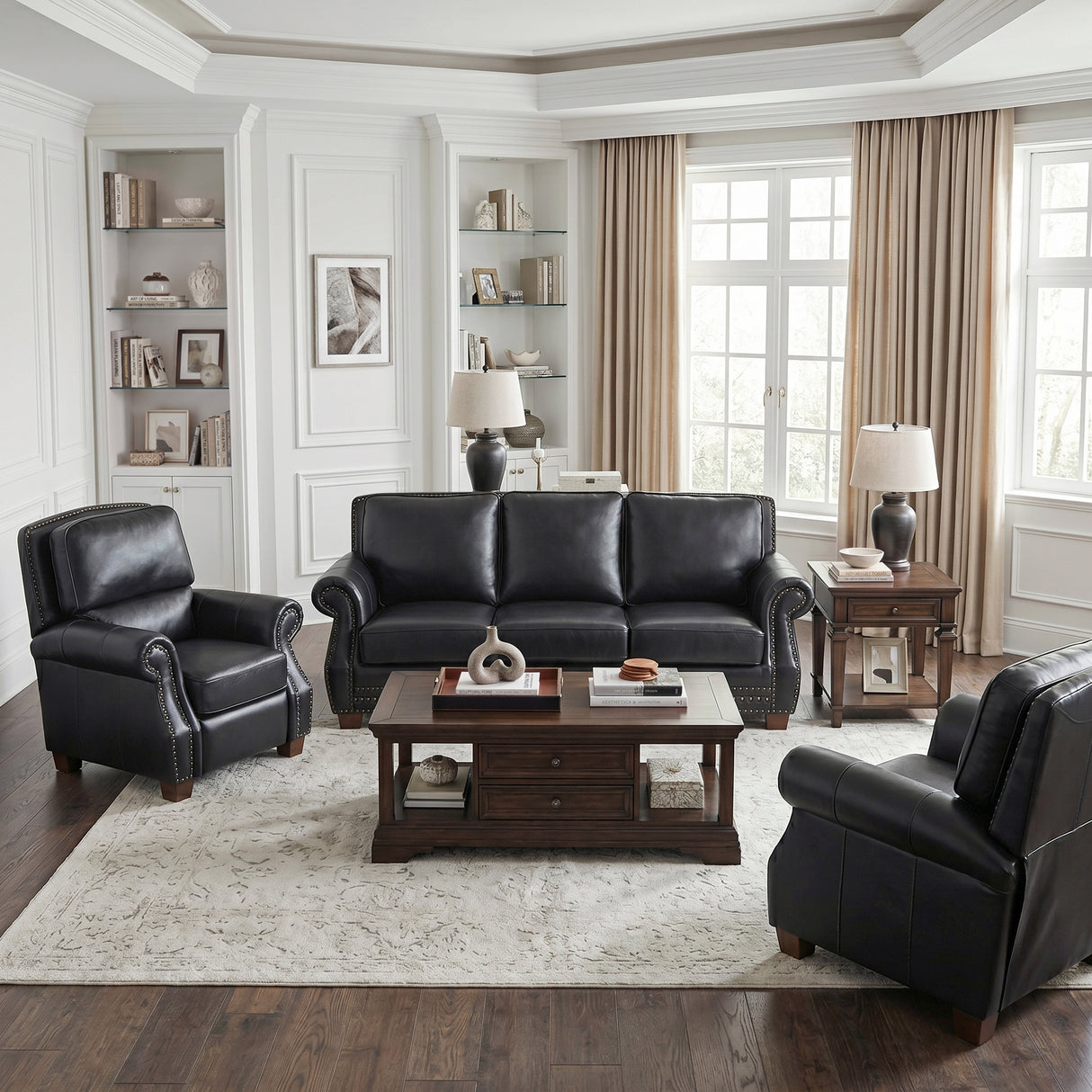 Remington Black Push Back Leather Reclining Chair