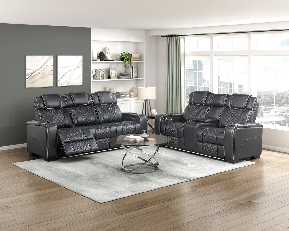 Apex Black Leather Power Double Reclining Sofa from Homelegance - Luna Furniture