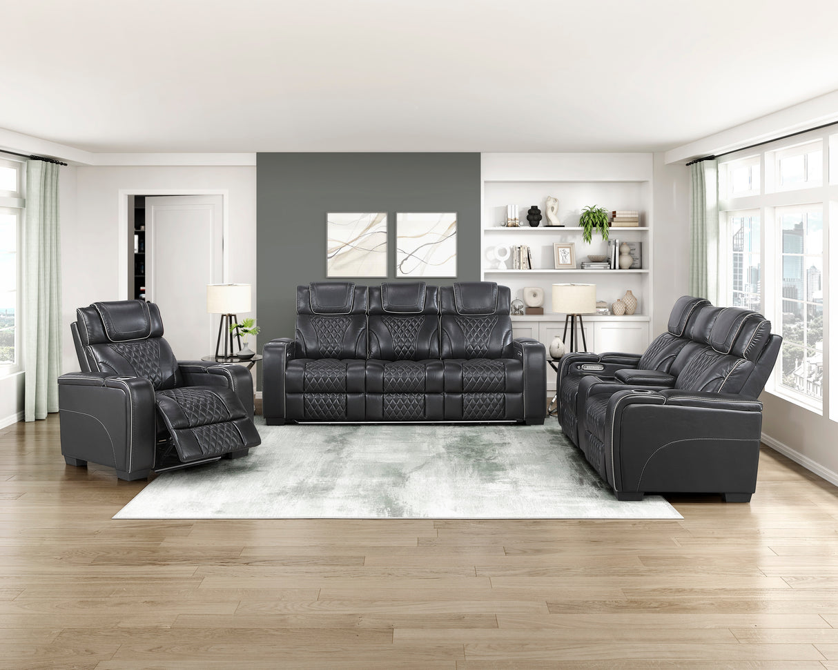 Apex Black Leather Power Double Reclining Sofa from Homelegance - Luna Furniture