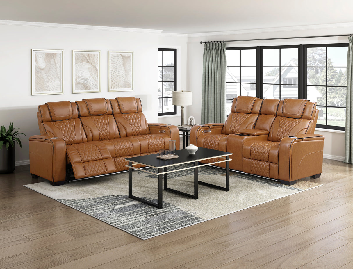 Apex Brown Leather Power Double Reclining Loveseat from Homelegance - Luna Furniture