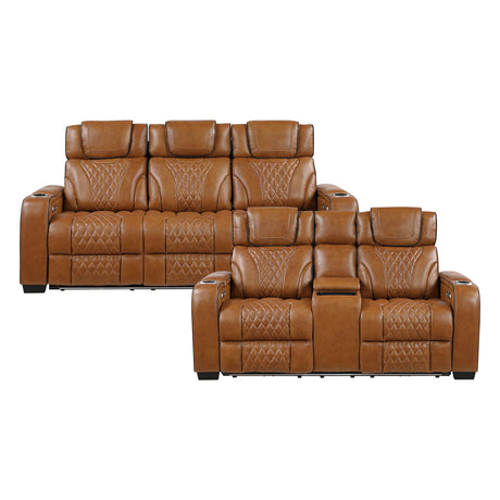 Apex Brown Leather Power Double Reclining Loveseat from Homelegance - Luna Furniture