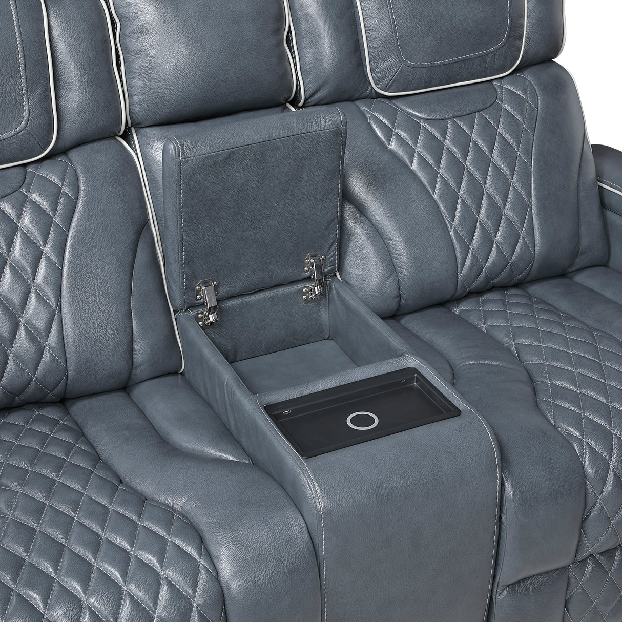 Apex Blue Leather Power Double Reclining Sofa from Homelegance - Luna Furniture