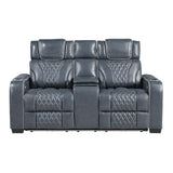 Apex Blue Leather Power Double Reclining Sofa from Homelegance - Luna Furniture