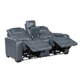 Apex Blue Leather Power Double Reclining Sofa from Homelegance - Luna Furniture