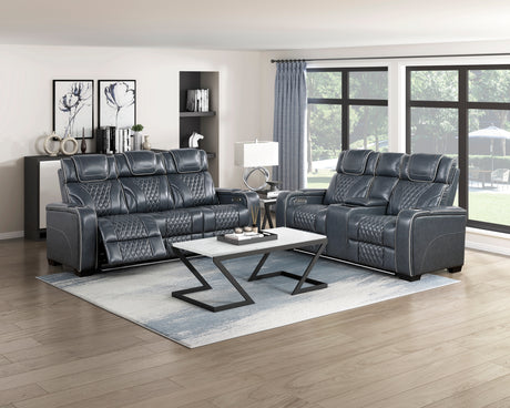Apex Blue 3-Piece Leather Power Reclining Living Room Sets from Homelegance - Luna Furniture