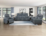 Apex Blue Leather Power Double Reclining Sofa from Homelegance - Luna Furniture