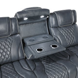 Apex Blue Leather Power Double Reclining Loveseat