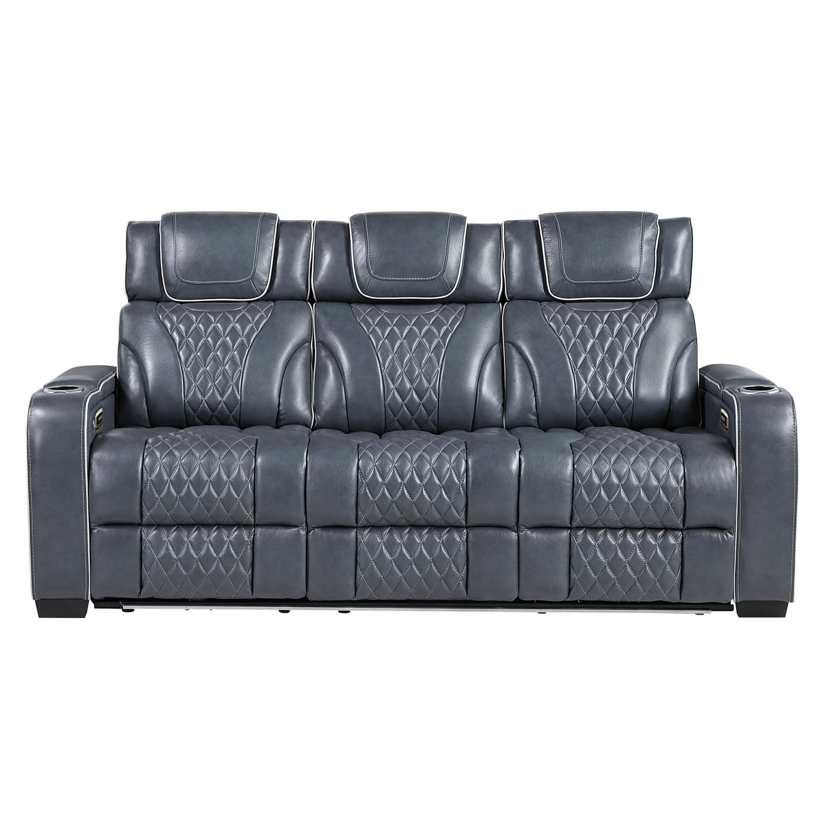 Apex Blue Leather Power Double Reclining Loveseat