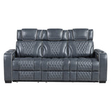 Apex Blue Leather Power Double Reclining Loveseat