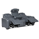 Apex Blue Leather Power Double Reclining Loveseat
