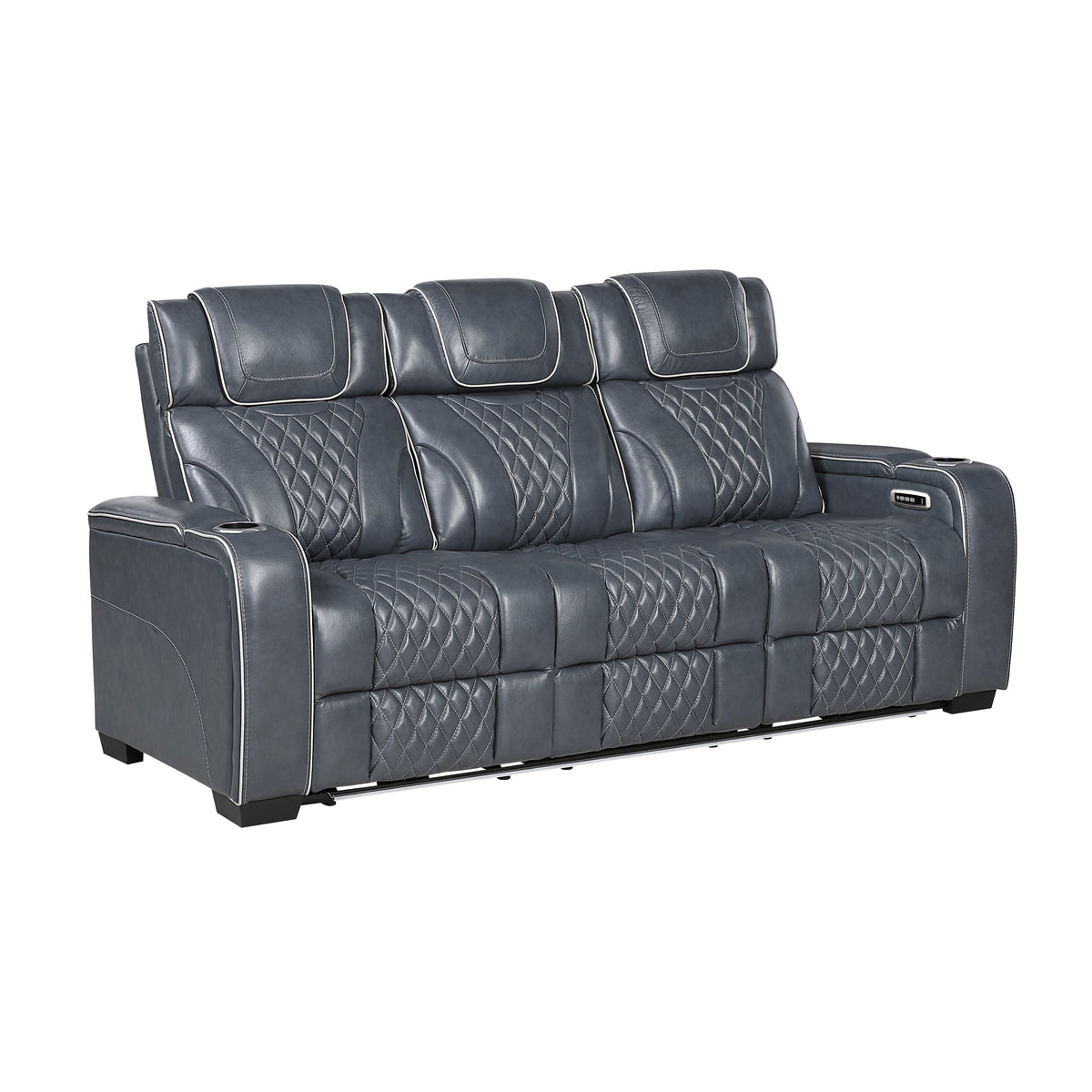 Apex Blue Leather Power Double Reclining Loveseat