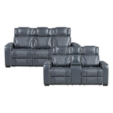 Apex Blue Leather Power Double Reclining Sofa from Homelegance - Luna Furniture