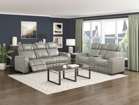 Apex Gray Leather Power Double Reclining Sofa from Homelegance - Luna Furniture
