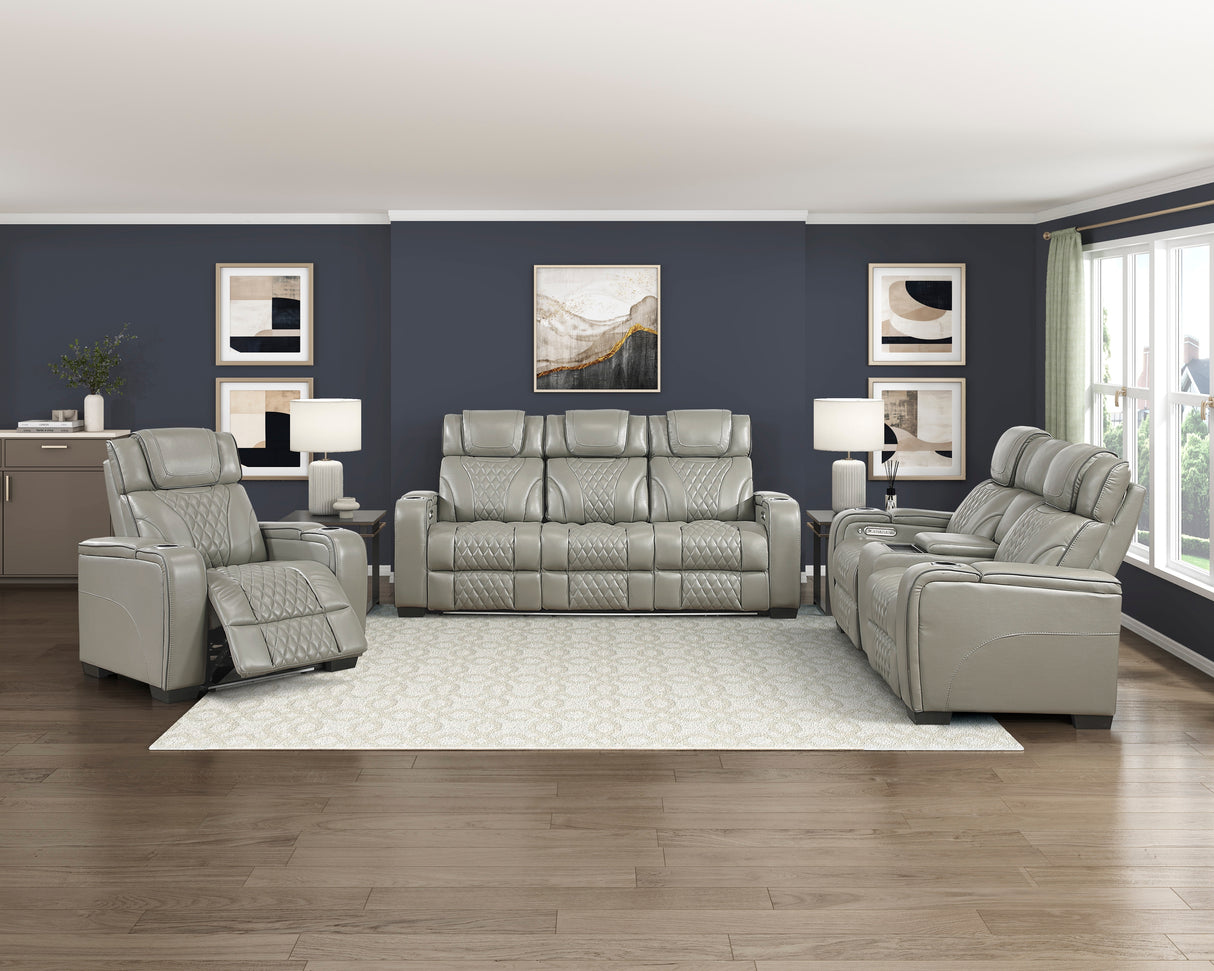 Apex Gray Leather Power Double Reclining Sofa from Homelegance - Luna Furniture