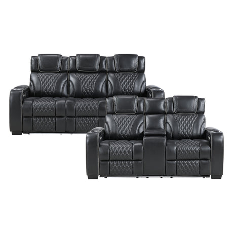 Apex Black Leather Power Reclining Sofa and Loveseat from Homelegance - Luna Furniture