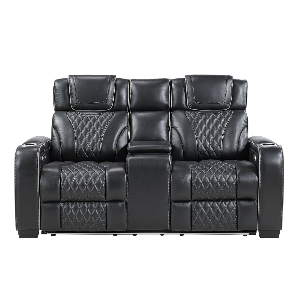 Apex Black Leather Power Double Reclining Loveseat from Homelegance - Luna Furniture