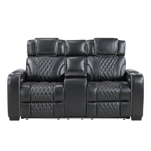 Apex Black Leather Power Double Reclining Loveseat