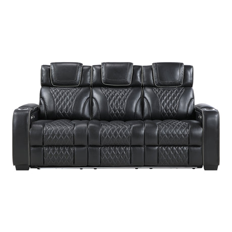 Apex Black Leather Power Double Reclining Sofa from Homelegance - Luna Furniture