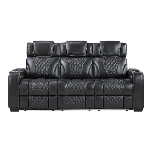 Apex Black Leather Power Double Reclining Sofa
