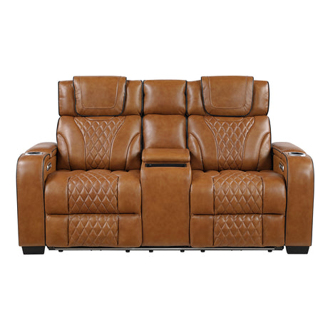 Apex Brown Leather Power Double Reclining Loveseat from Homelegance - Luna Furniture