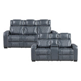 Apex Blue Leather Power Reclining Sofa and Loveseat from Homelegance - Luna Furniture