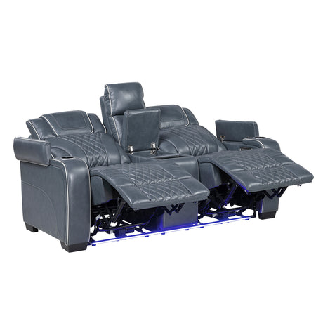 Apex Blue 3-Piece Leather Power Reclining Living Room Sets from Homelegance - Luna Furniture