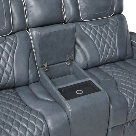 Apex Blue 3-Piece Leather Power Reclining Living Room Sets from Homelegance - Luna Furniture
