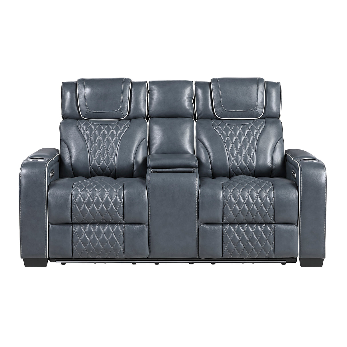 Apex Blue Leather Power Reclining Sofa and Loveseat from Homelegance - Luna Furniture