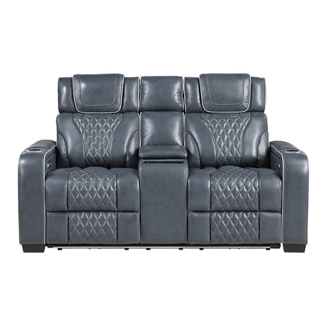 Apex Blue Leather Power Double Reclining Loveseat from Homelegance - Luna Furniture