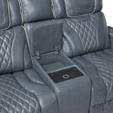 Apex Blue Leather Power Double Reclining Loveseat from Homelegance - Luna Furniture