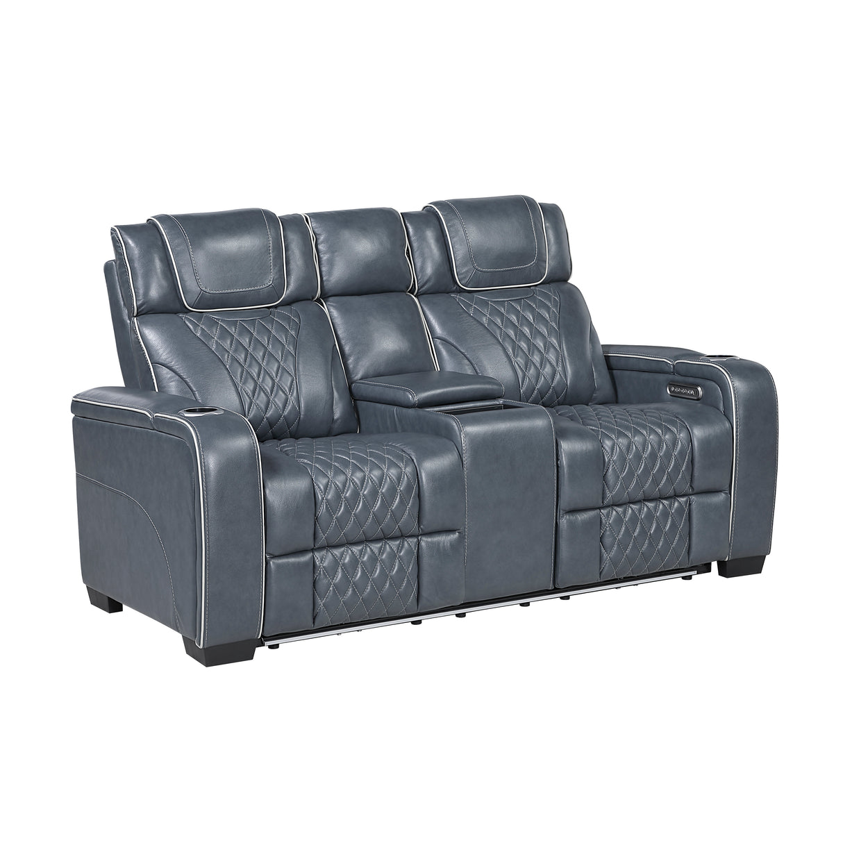 Apex Blue Leather Power Double Reclining Loveseat from Homelegance - Luna Furniture