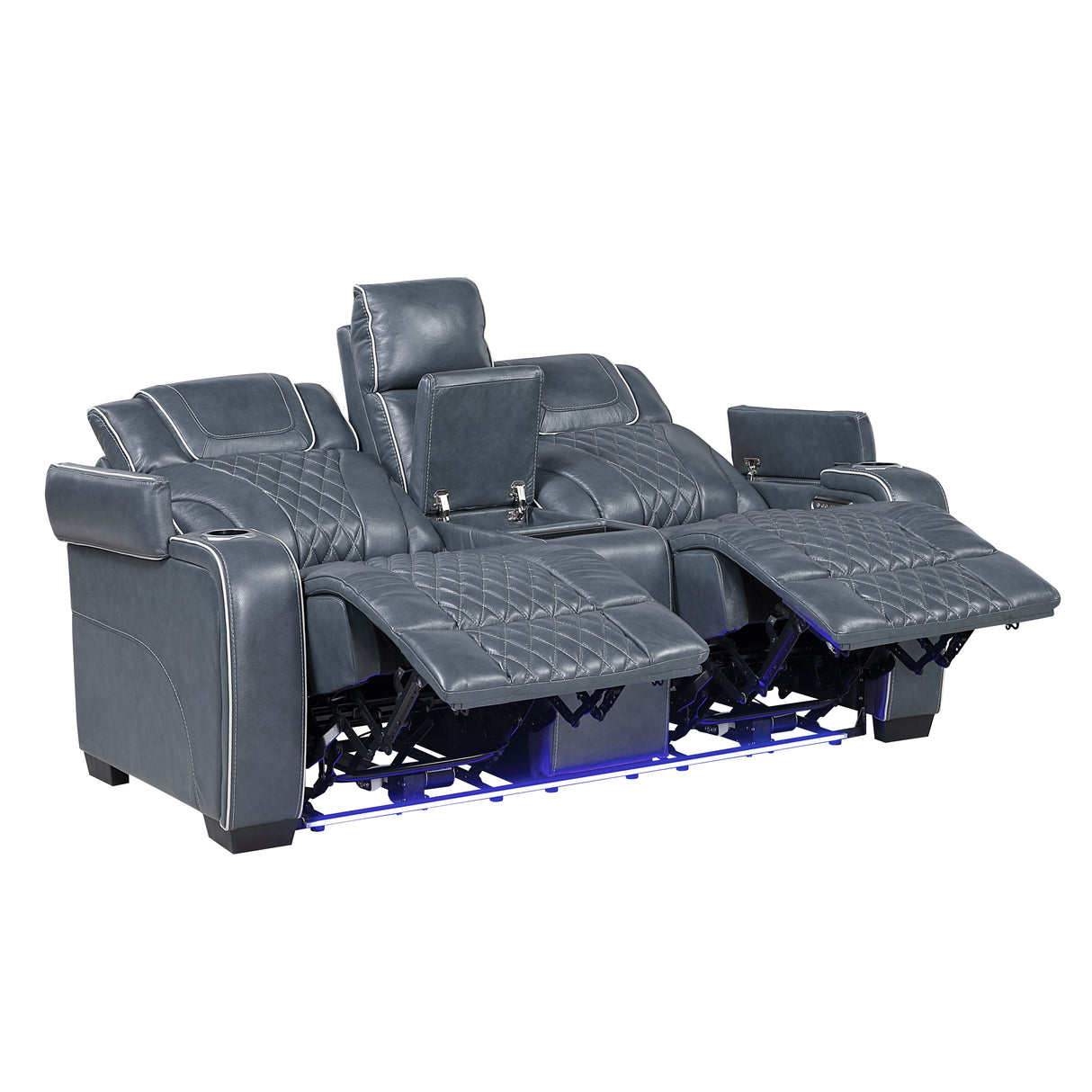 Apex Blue Leather Power Double Reclining Loveseat from Homelegance - Luna Furniture