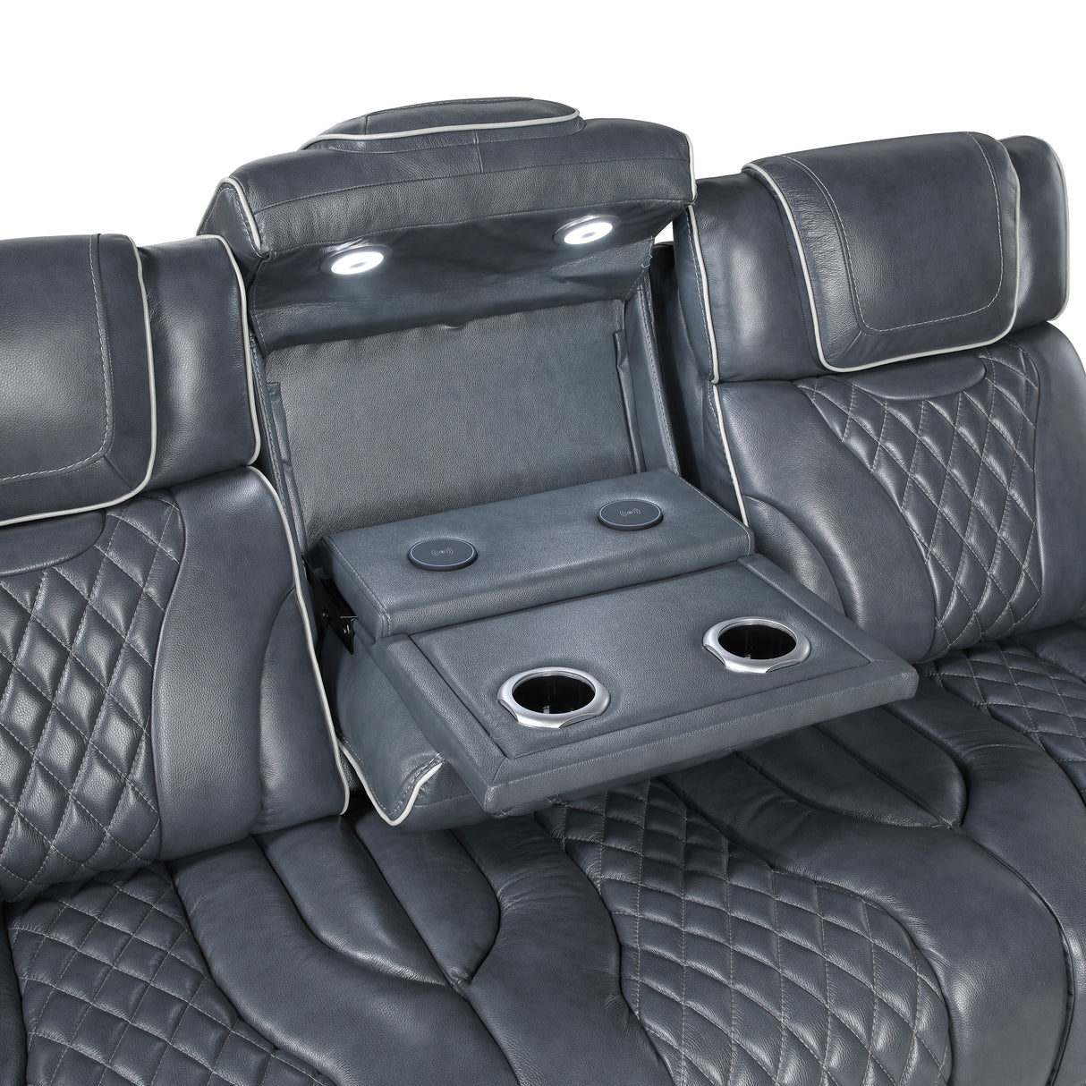 Apex Blue Leather Power Double Reclining Sofa from Homelegance - Luna Furniture