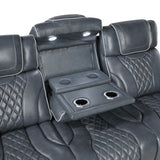 Apex Blue Leather Power Double Reclining Sofa from Homelegance - Luna Furniture