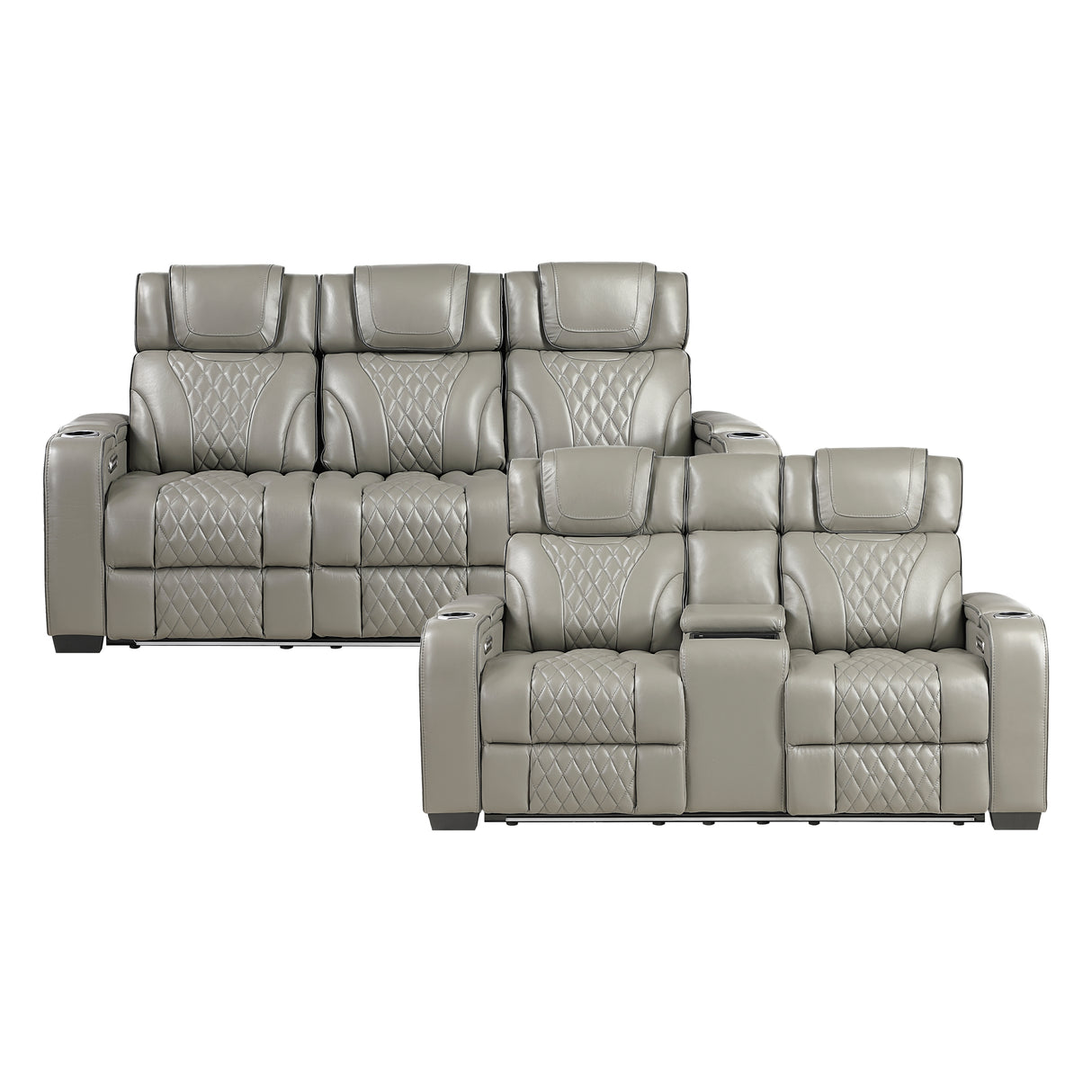 Apex Gray Leather Power Reclining Sofa and Loveseat from Homelegance - Luna Furniture