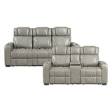 Apex Gray Leather Power Reclining Sofa and Loveseat from Homelegance - Luna Furniture