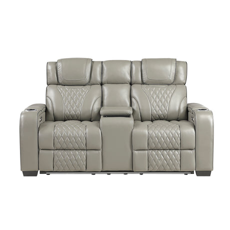 Apex Gray Leather Power Double Reclining Loveseat from Homelegance - Luna Furniture