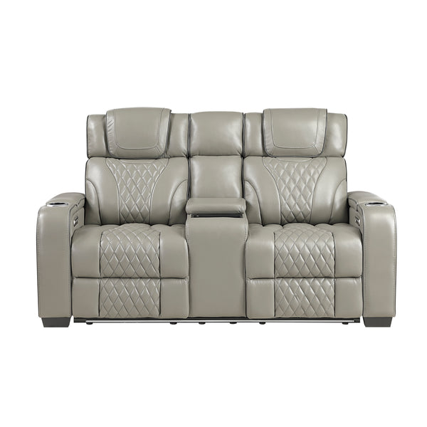 Apex Gray Leather Power Double Reclining Loveseat