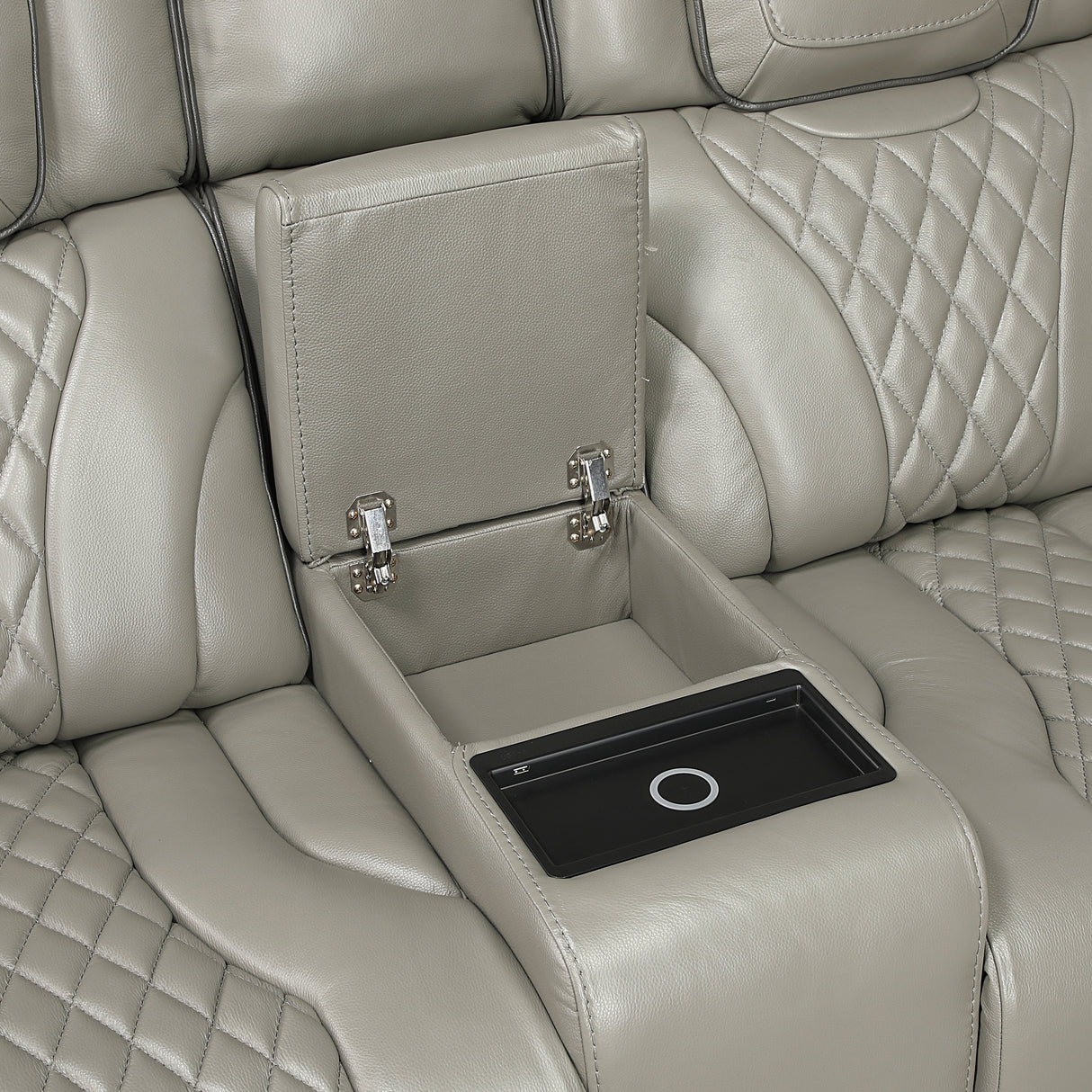 Apex Gray Leather Power Double Reclining Loveseat from Homelegance - Luna Furniture