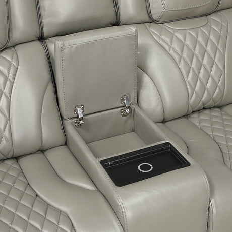 Apex Gray Leather Power Double Reclining Loveseat from Homelegance - Luna Furniture
