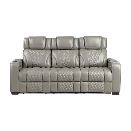 Apex Gray Leather Power Double Reclining Sofa from Homelegance - Luna Furniture