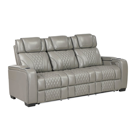 Apex Gray Leather Power Double Reclining Sofa from Homelegance - Luna Furniture