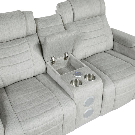 Ronan Light Gray Double Reclining Loveseat with Center Console from Homelegance - Luna Furniture